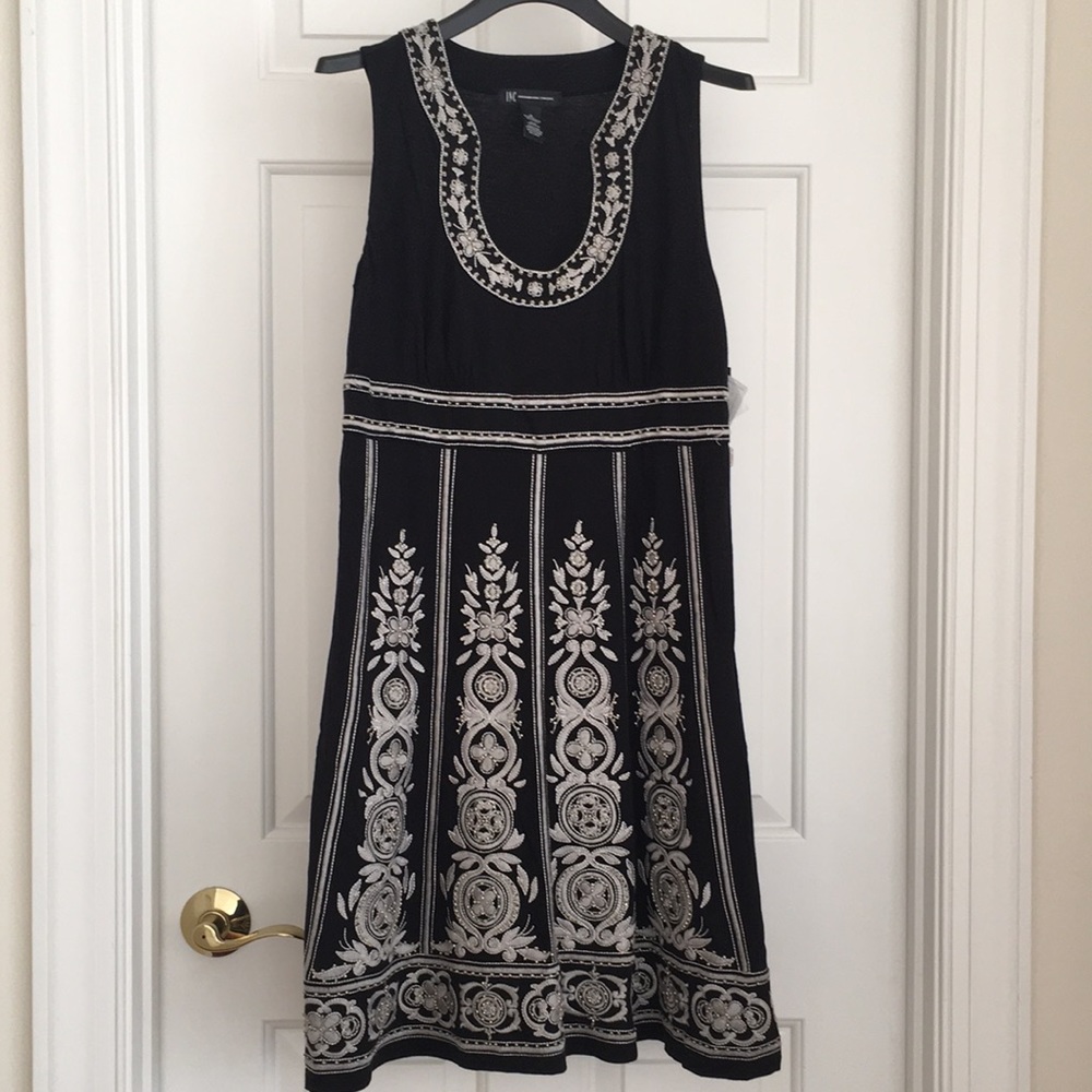 INC Women’s Dress M Embroidery Beads Black Sleeveless Lining Party Special NWT